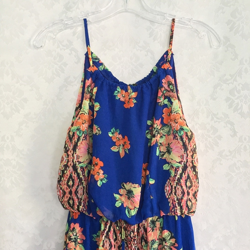 Blue Floral Tropical Halter Maxi Dress - Picture 3 of 7